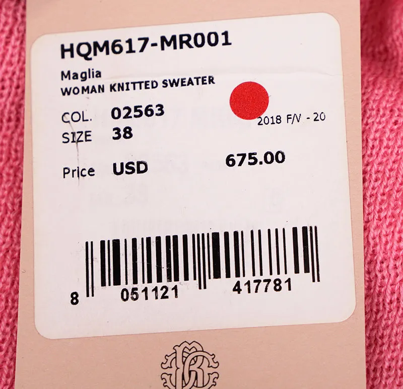 38 NEW $675 ROBERTO CAVALLI Pink WOOL CASHMERE RC LOGO Knit Tunic SWEATER TOP XS