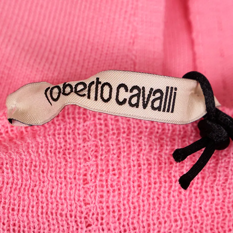 38 NEW $675 ROBERTO CAVALLI Pink WOOL CASHMERE RC LOGO Knit Tunic SWEATER TOP XS