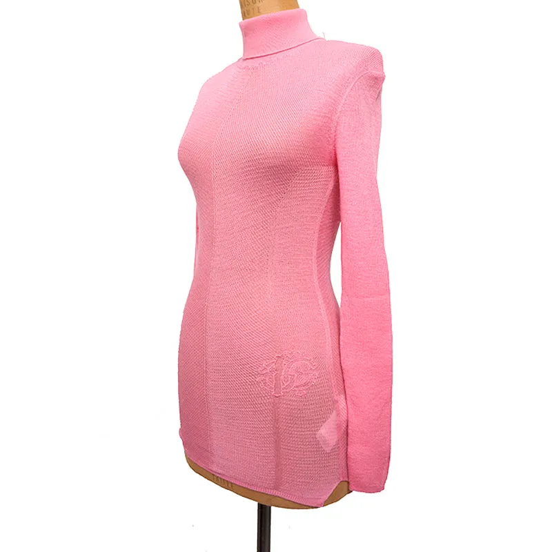 38 NEW $675 ROBERTO CAVALLI Pink WOOL CASHMERE RC LOGO Knit Tunic SWEATER TOP XS
