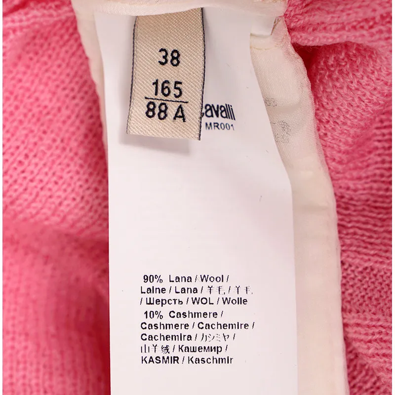 38 NEW $675 ROBERTO CAVALLI Pink WOOL CASHMERE RC LOGO Knit Tunic SWEATER TOP XS