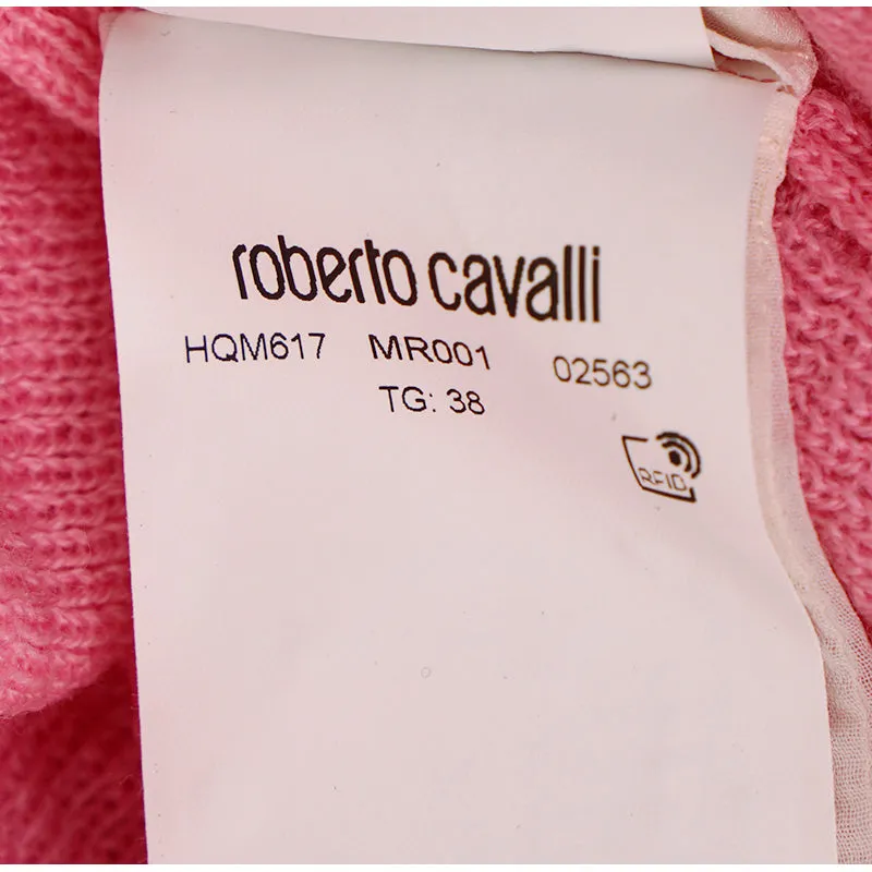 38 NEW $675 ROBERTO CAVALLI Pink WOOL CASHMERE RC LOGO Knit Tunic SWEATER TOP XS