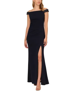 Adrianna Papell Beaded-Trim Off-The-Shoulder Gown