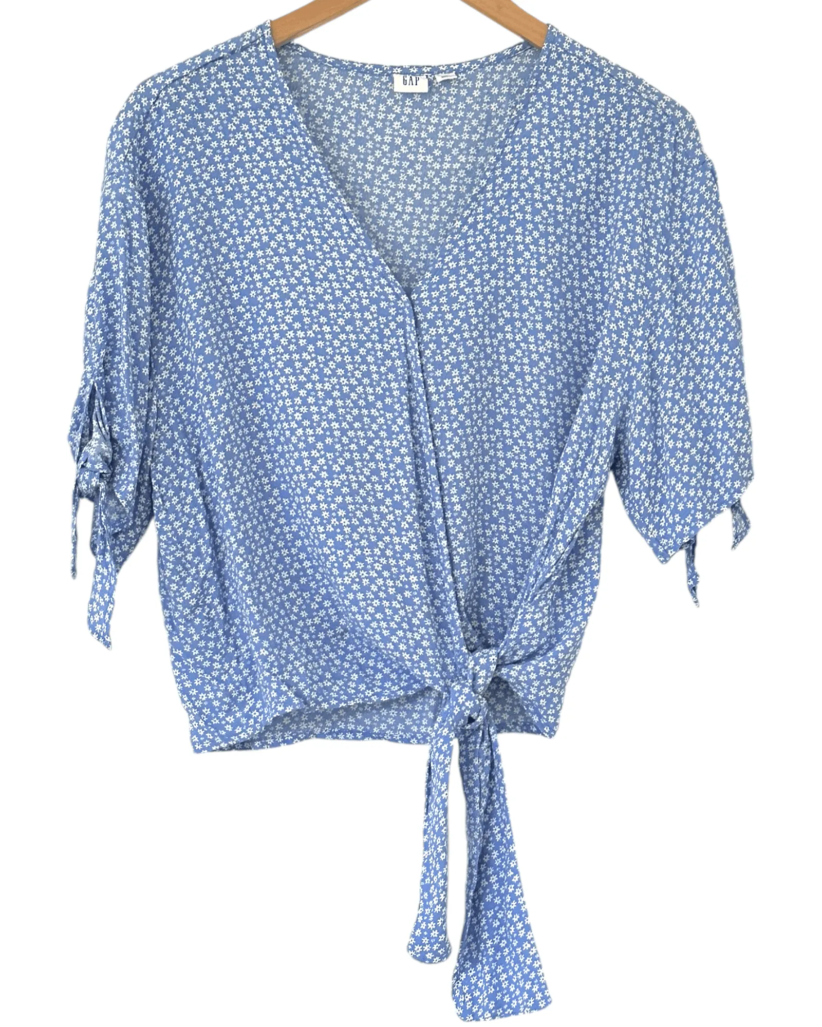 Cool Summer Daisy Print Tie-Front Wrap Blouse