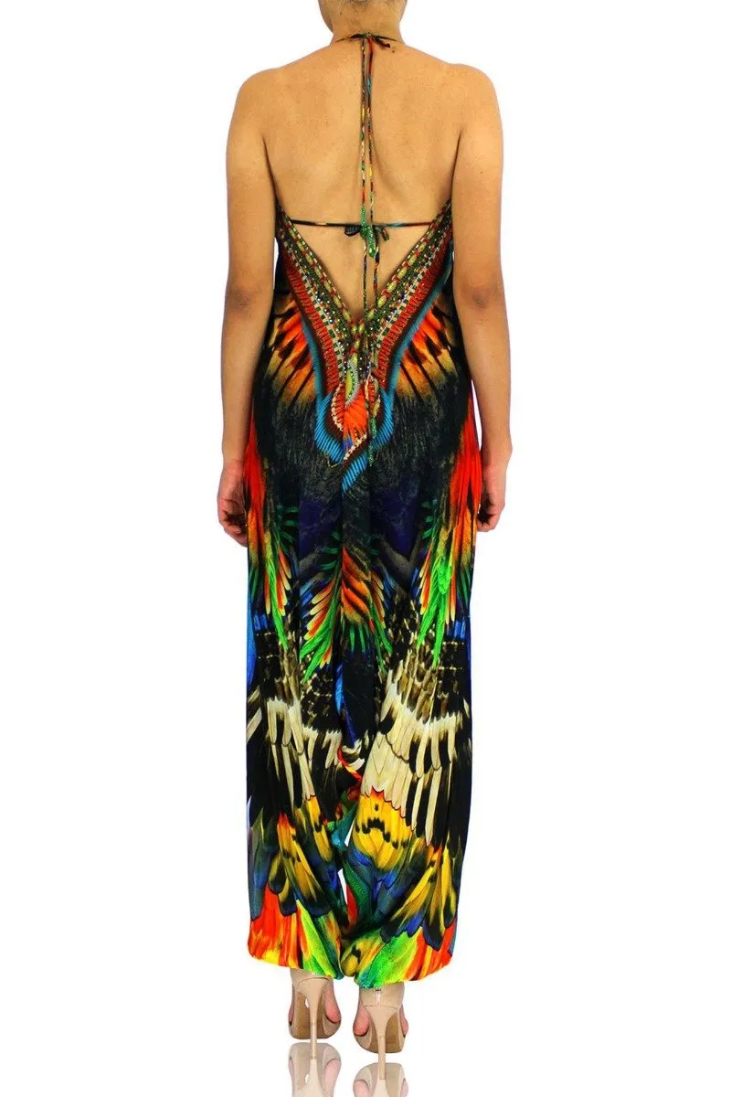 Feather Print Jumpsuit in Dark