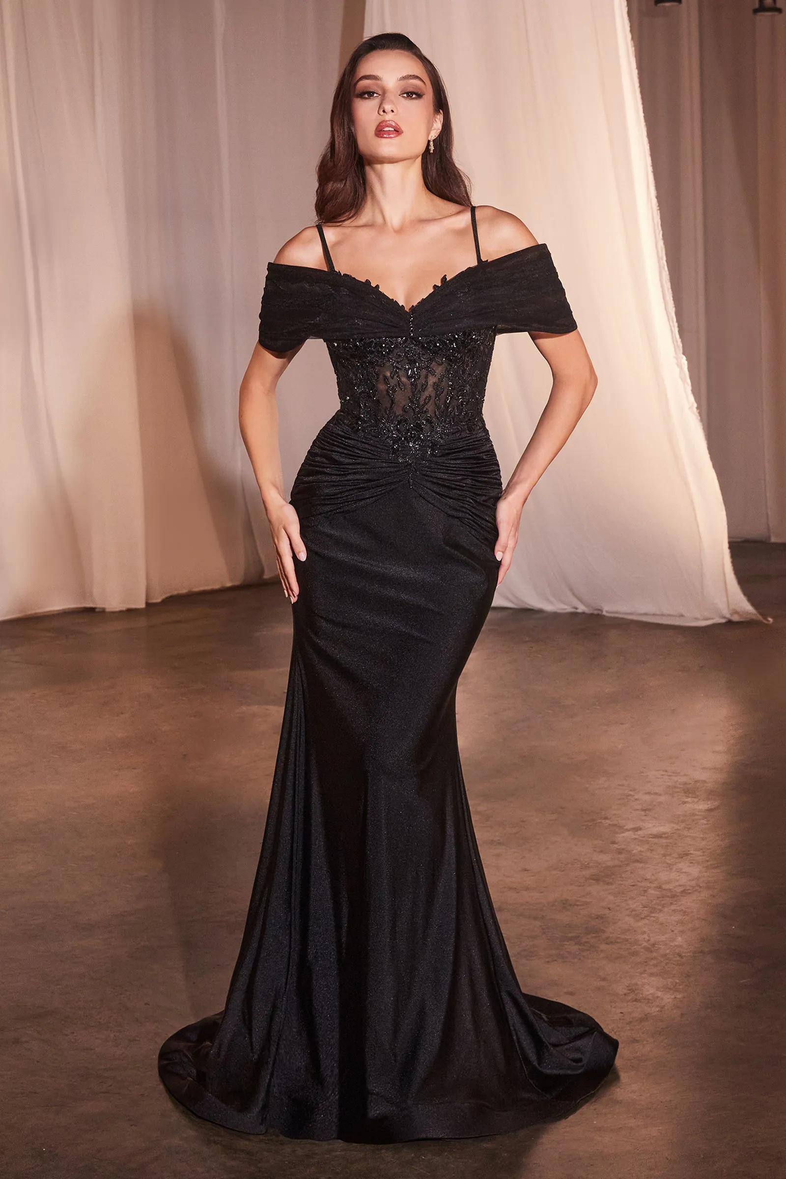 Fitted Applique Satin Corset Gown by Ladivine CD798