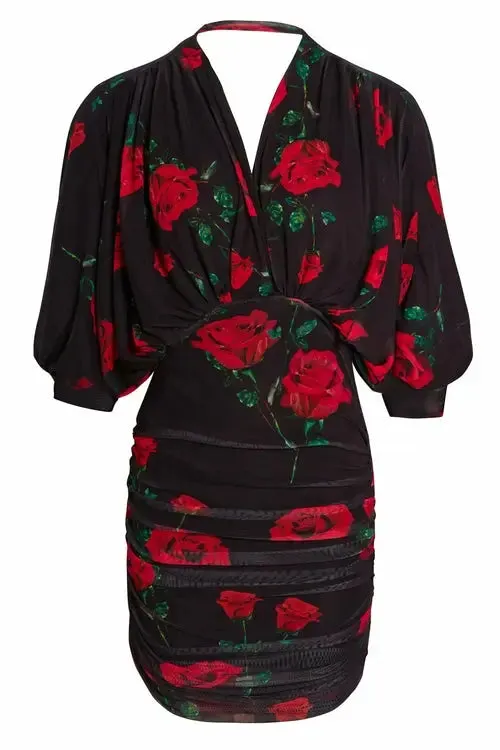 Floral Charm Ruched Bodycon Mini Dress