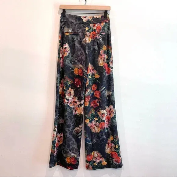 Floral Wide Leg High Rise Pants