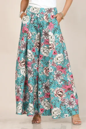 Fresh Bouquet Flower Print Wide Leg Palazzo Pants