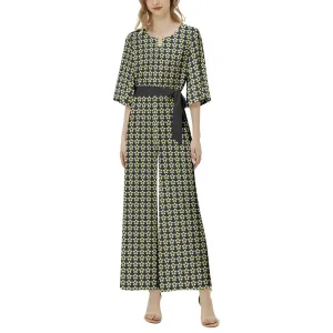 Gold Petal Dolman Sleeve Belted Wide Leg Jumpsuit