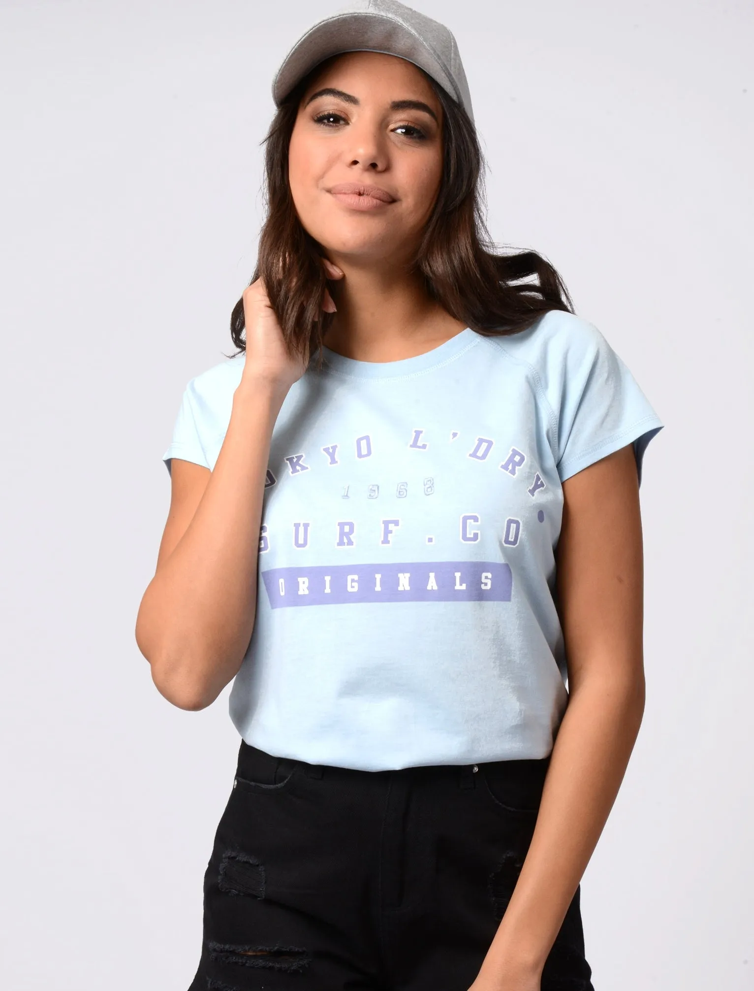 Isabella Raglan Sleeve Cotton Crew Neck T-Shirt In Chambray Blue - Tokyo Laundry