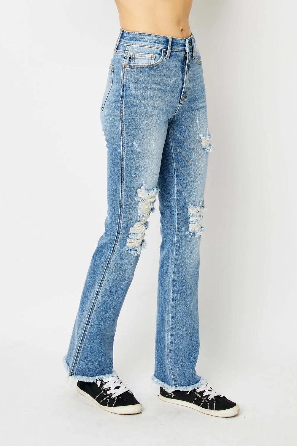 Jessica High Rise Ripped Hem Bootcut Jeans