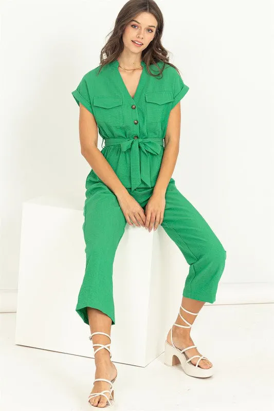 Kelly Green Belted Jumpsuit