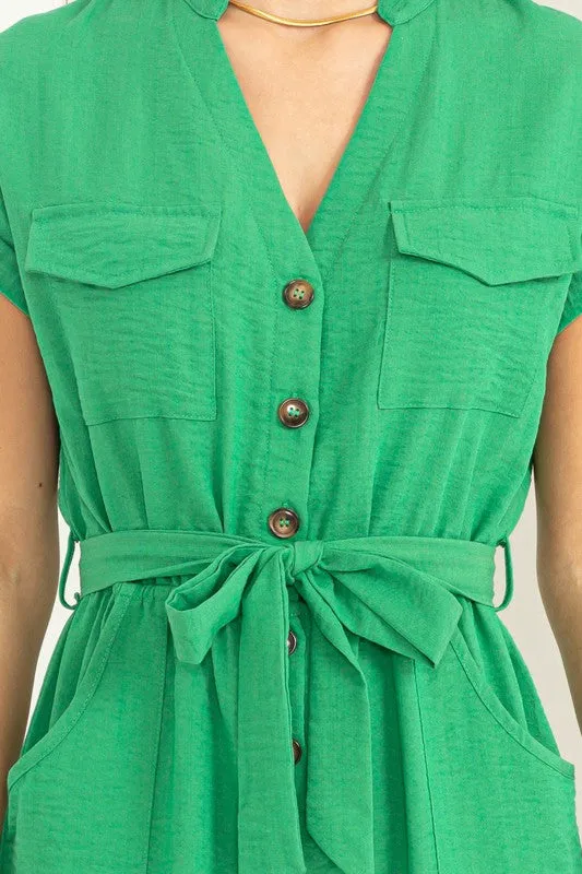 Kelly Green Belted Jumpsuit
