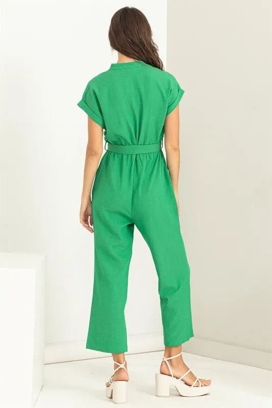 Kelly Green Belted Jumpsuit