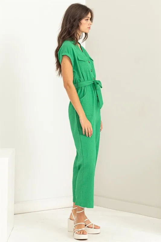 Kelly Green Belted Jumpsuit