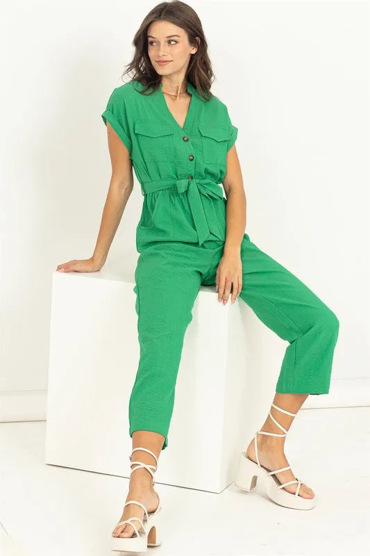 Kelly Green Belted Jumpsuit