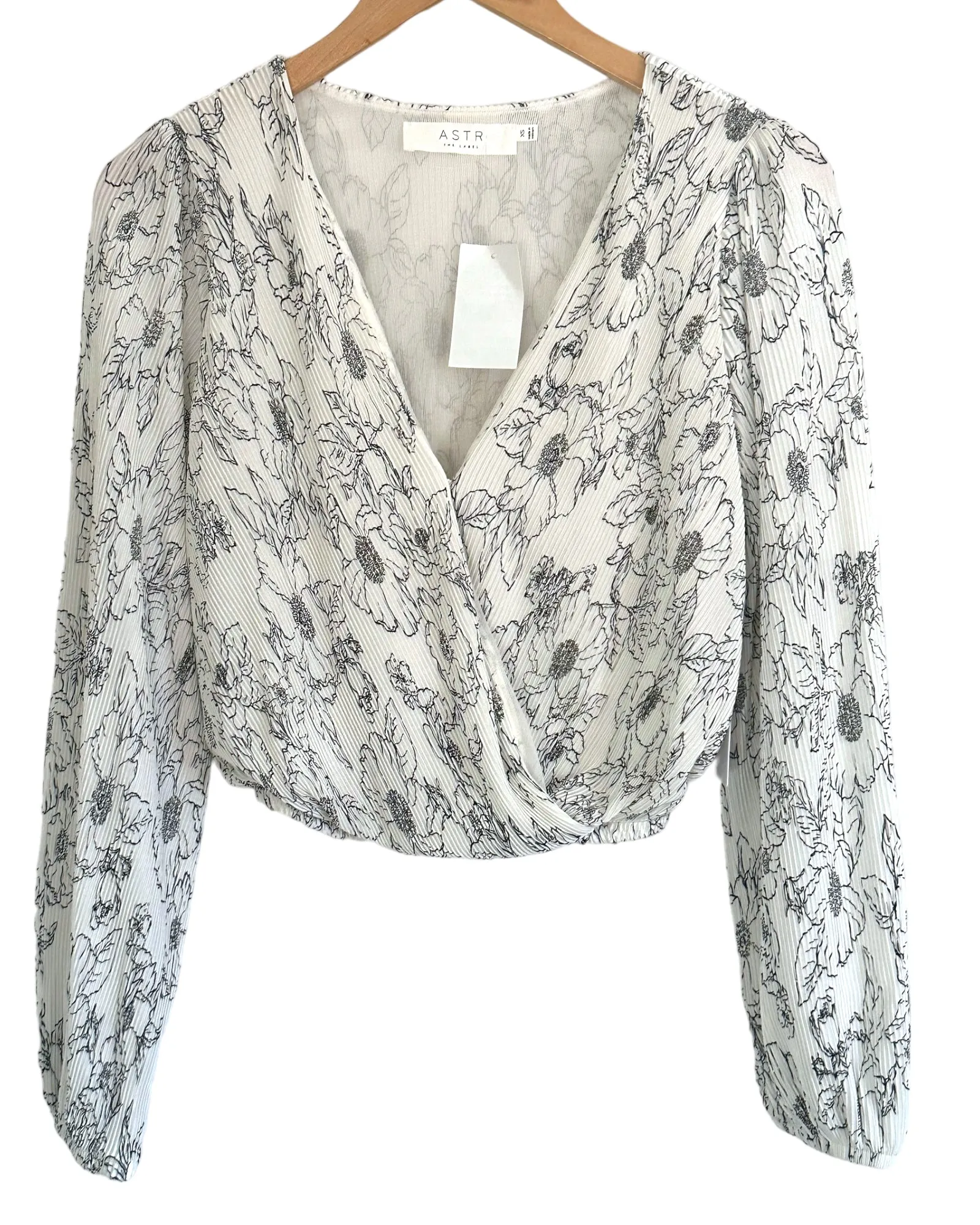 Light Summer Pleated Faux-Wrap Floral Blouse