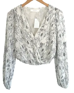 Light Summer Pleated Faux-Wrap Floral Blouse