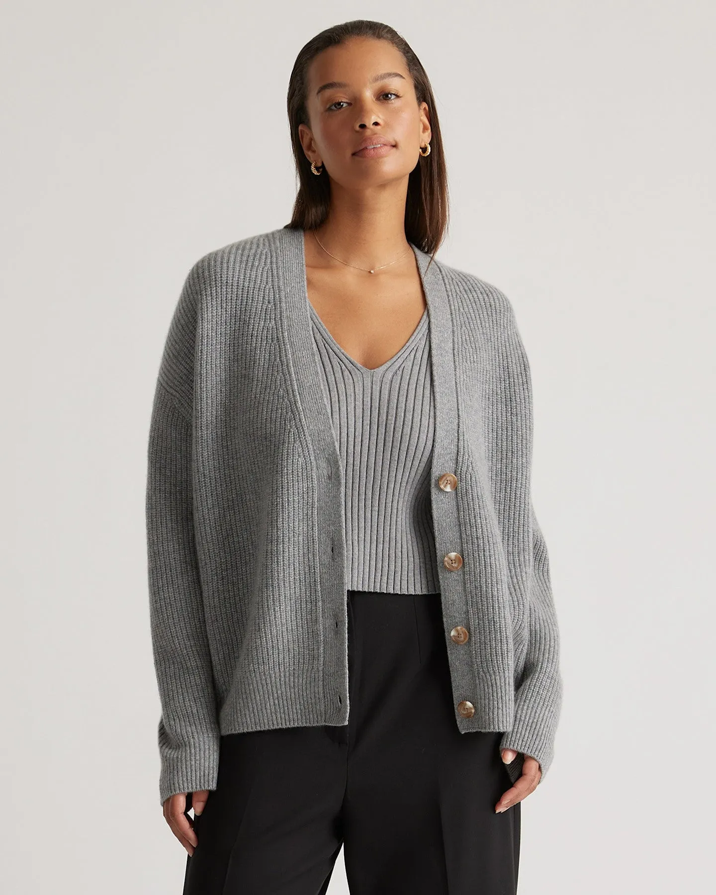 Lightweight Mongolian Cashmere Fisherman Boxy Cropped Cardigan Sweater