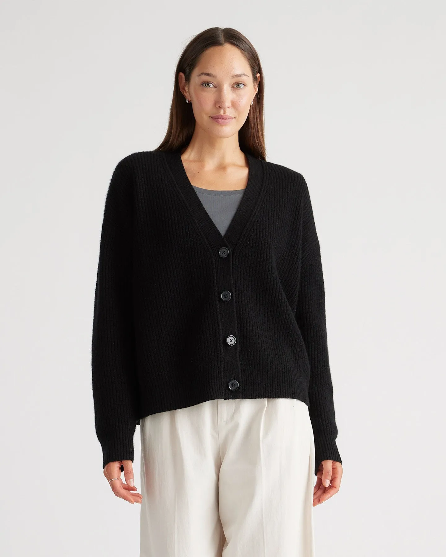 Lightweight Mongolian Cashmere Fisherman Boxy Cropped Cardigan Sweater