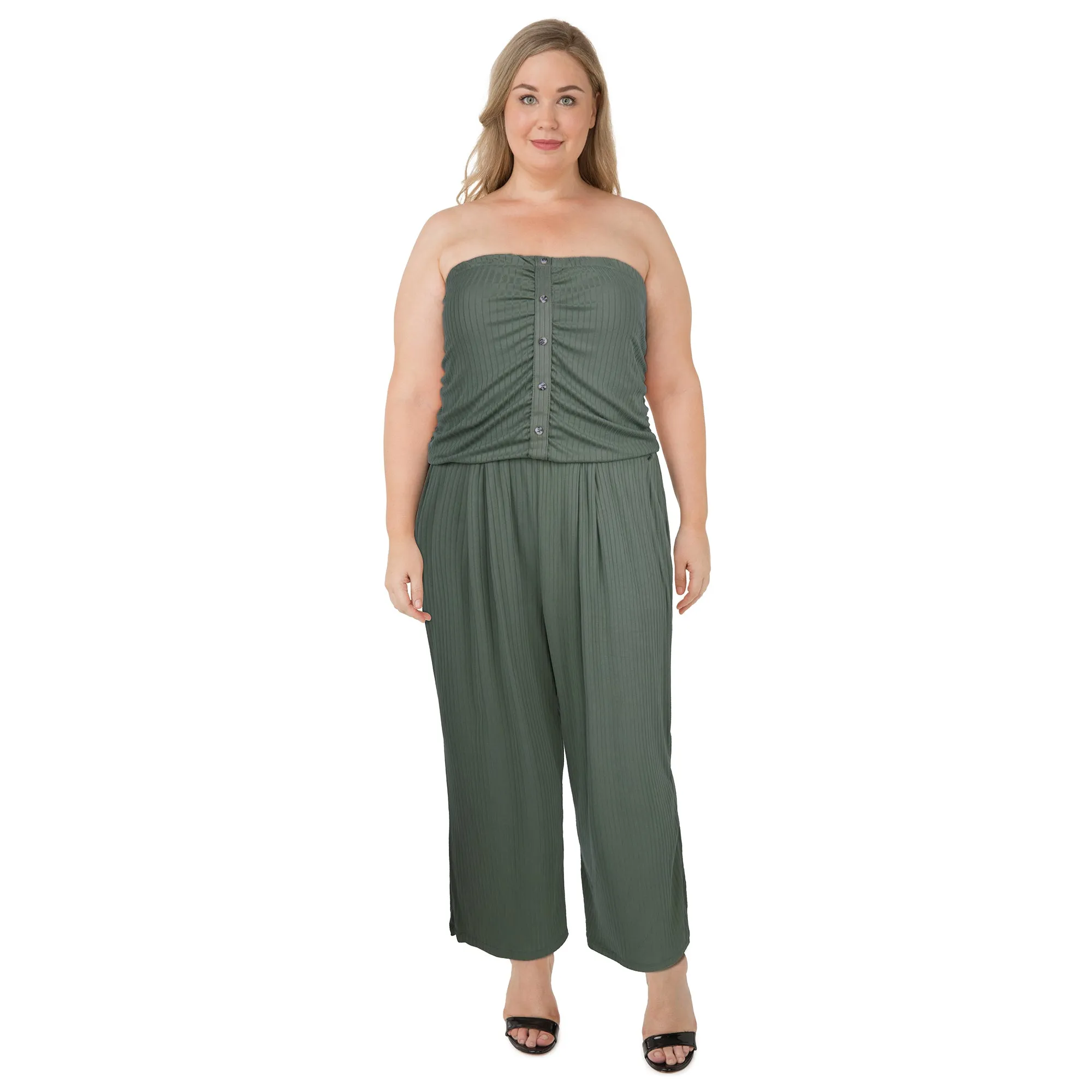 lily morgan Women's Plus Exotic Solid Knit Jumpsuit