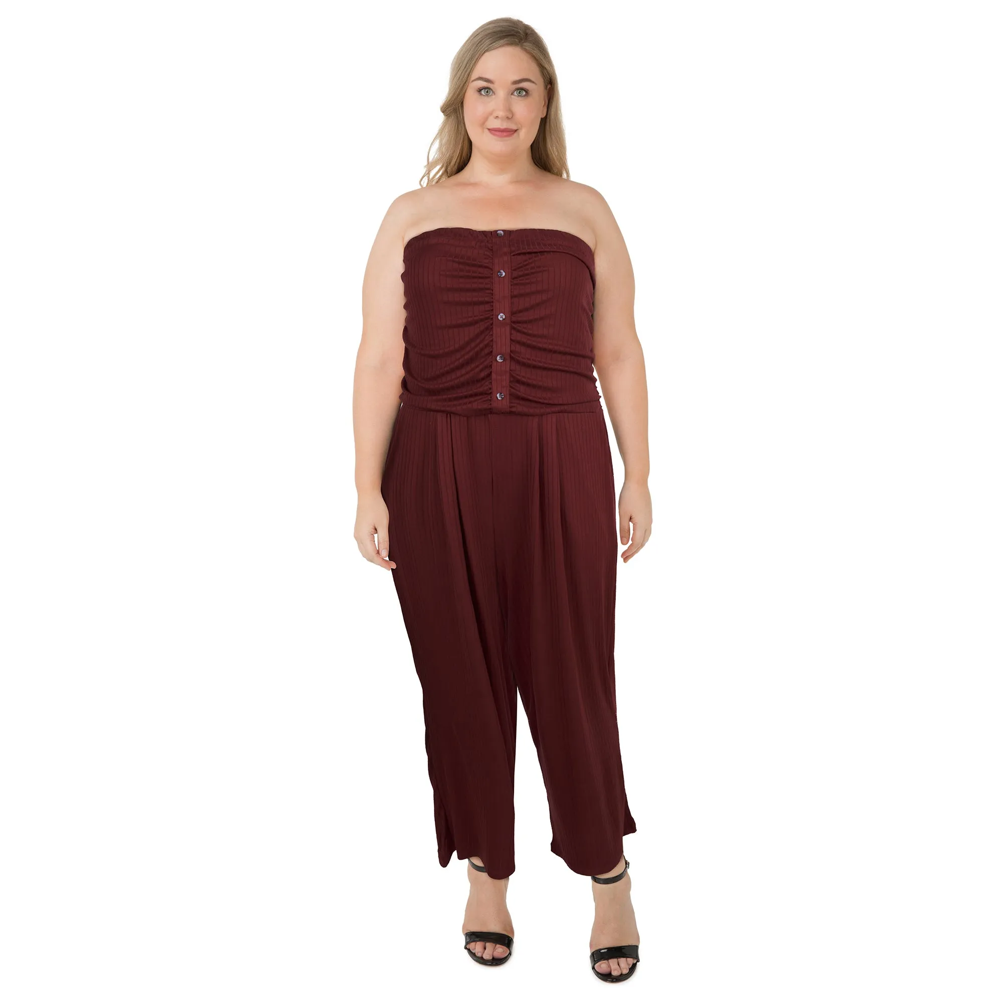 lily morgan Women's Plus Exotic Solid Knit Jumpsuit