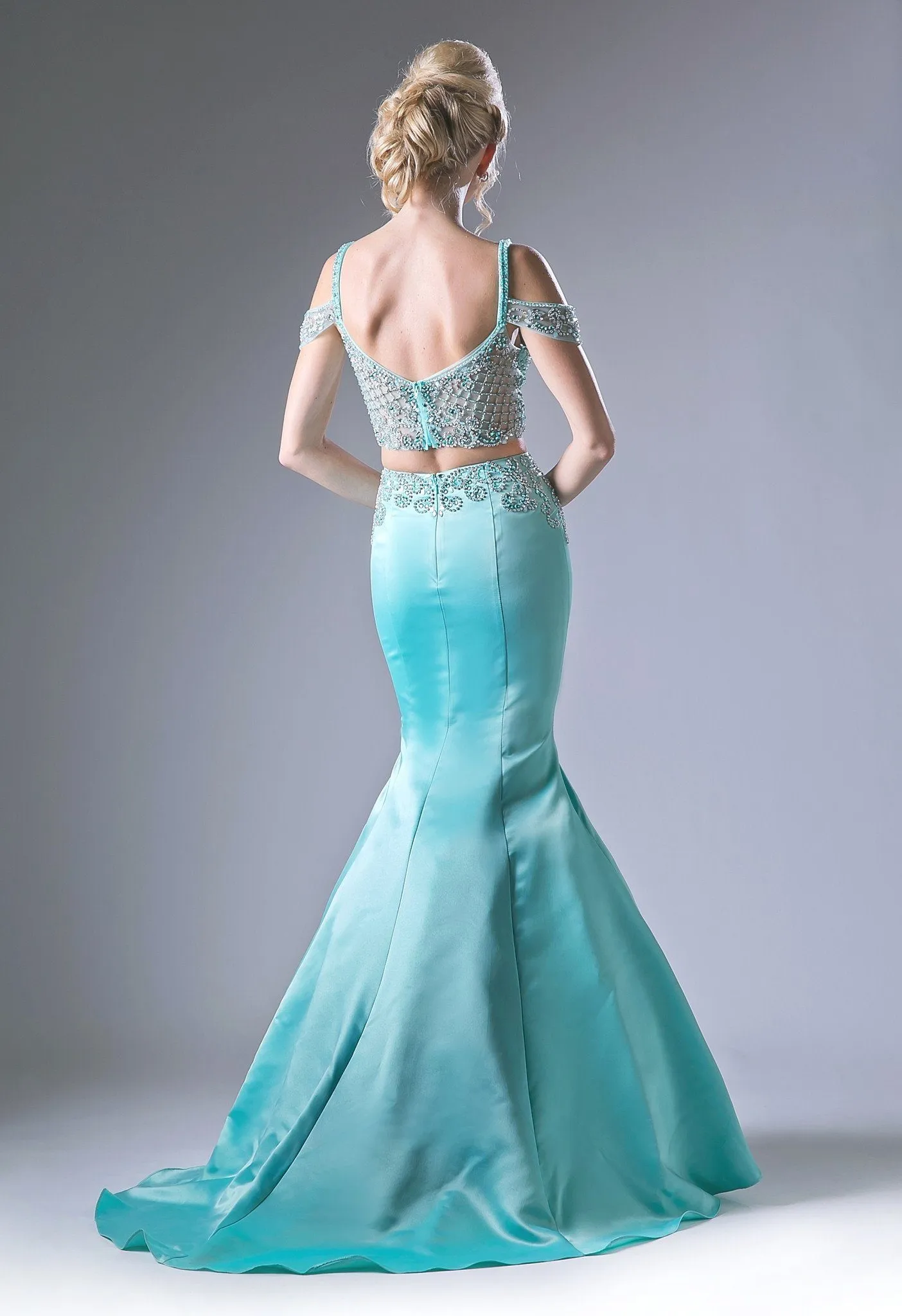Long Cold Shoulder Two Piece Dress by Cinderella Divine P209