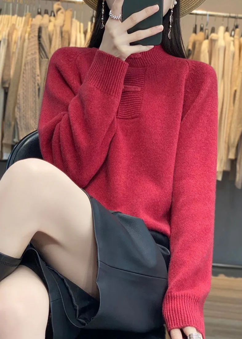 Loose Thick Knit with Vintage Chinese-style Button-up Casual Long-sleeved Cashmere Pullover Sweater