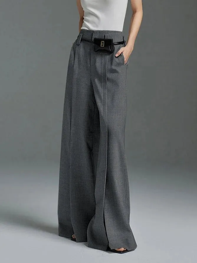 Loose Wide Leg High-Waisted Pleated Split-Front Pants Trousers 124092
