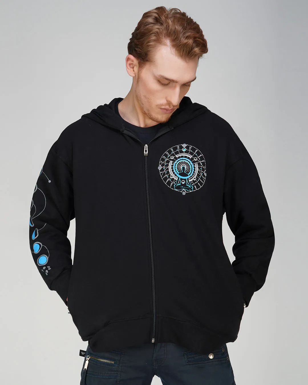 Lunar Meditation | Oversized Zip-Up Hoodie | UV Light Reactive & Glow In Dark