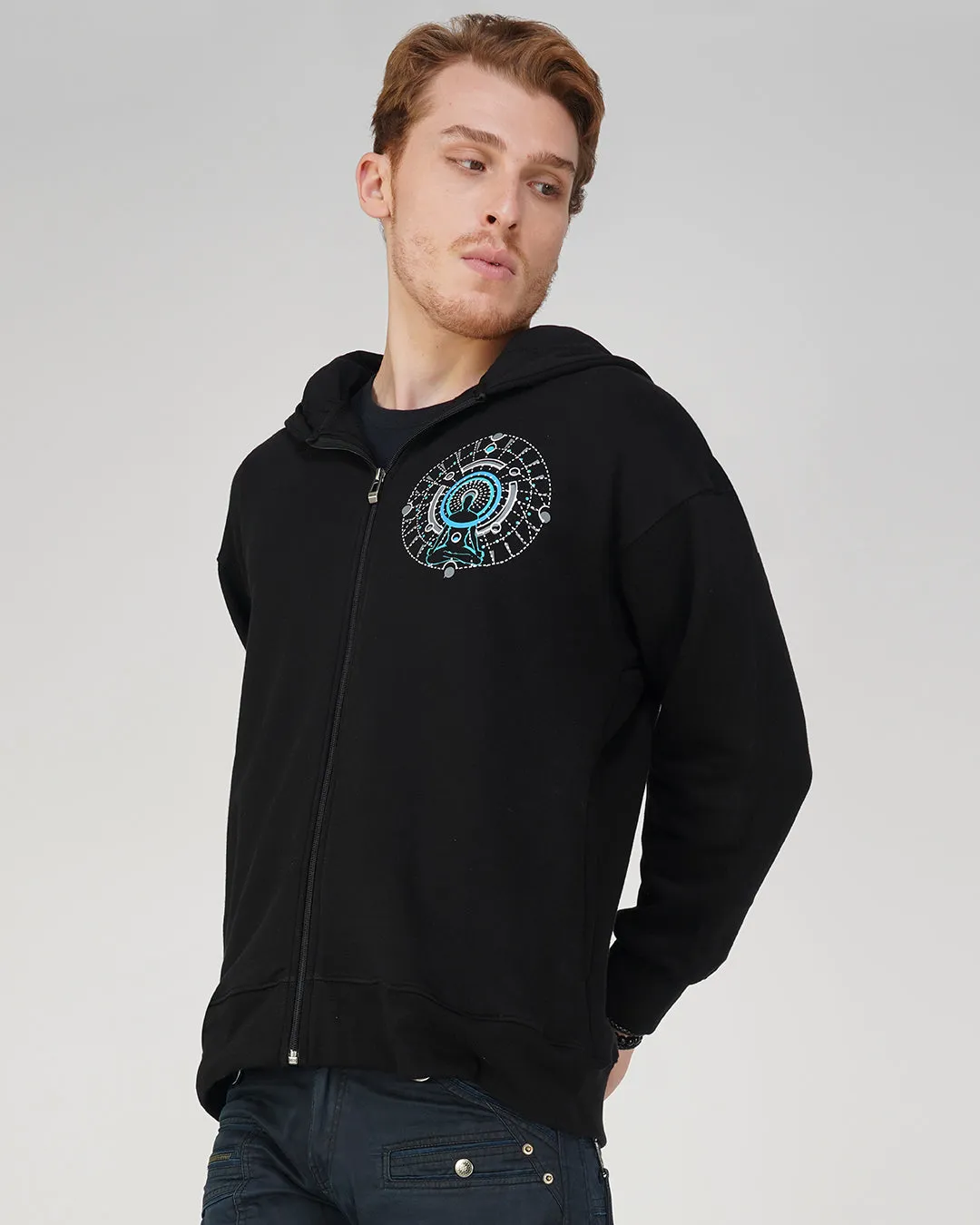 Lunar Meditation | Oversized Zip-Up Hoodie | UV Light Reactive & Glow In Dark