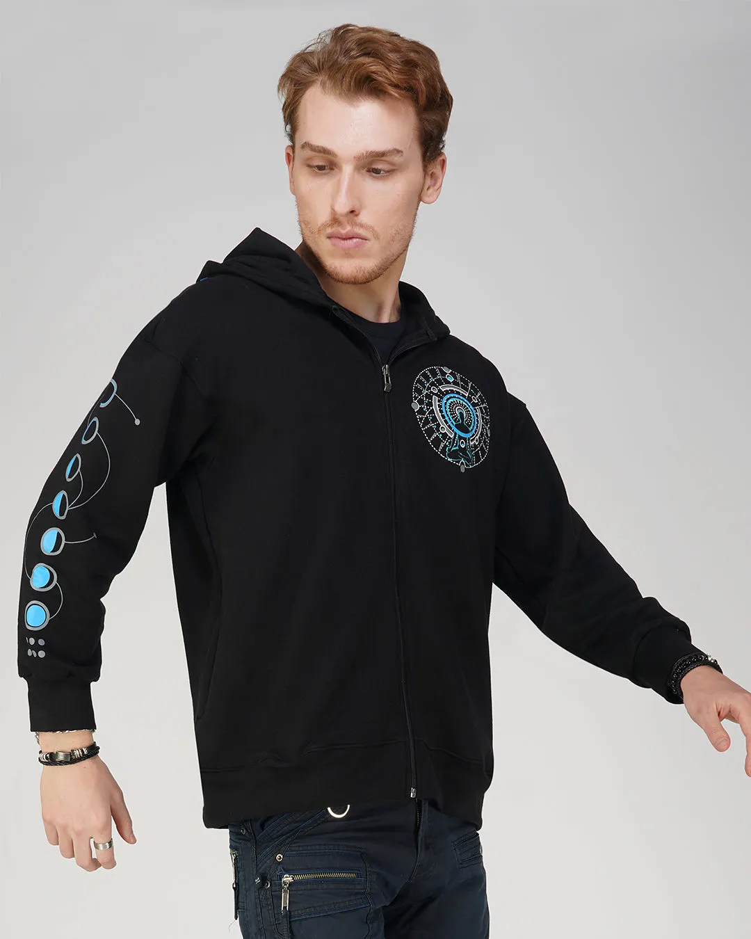 Lunar Meditation | Oversized Zip-Up Hoodie | UV Light Reactive & Glow In Dark