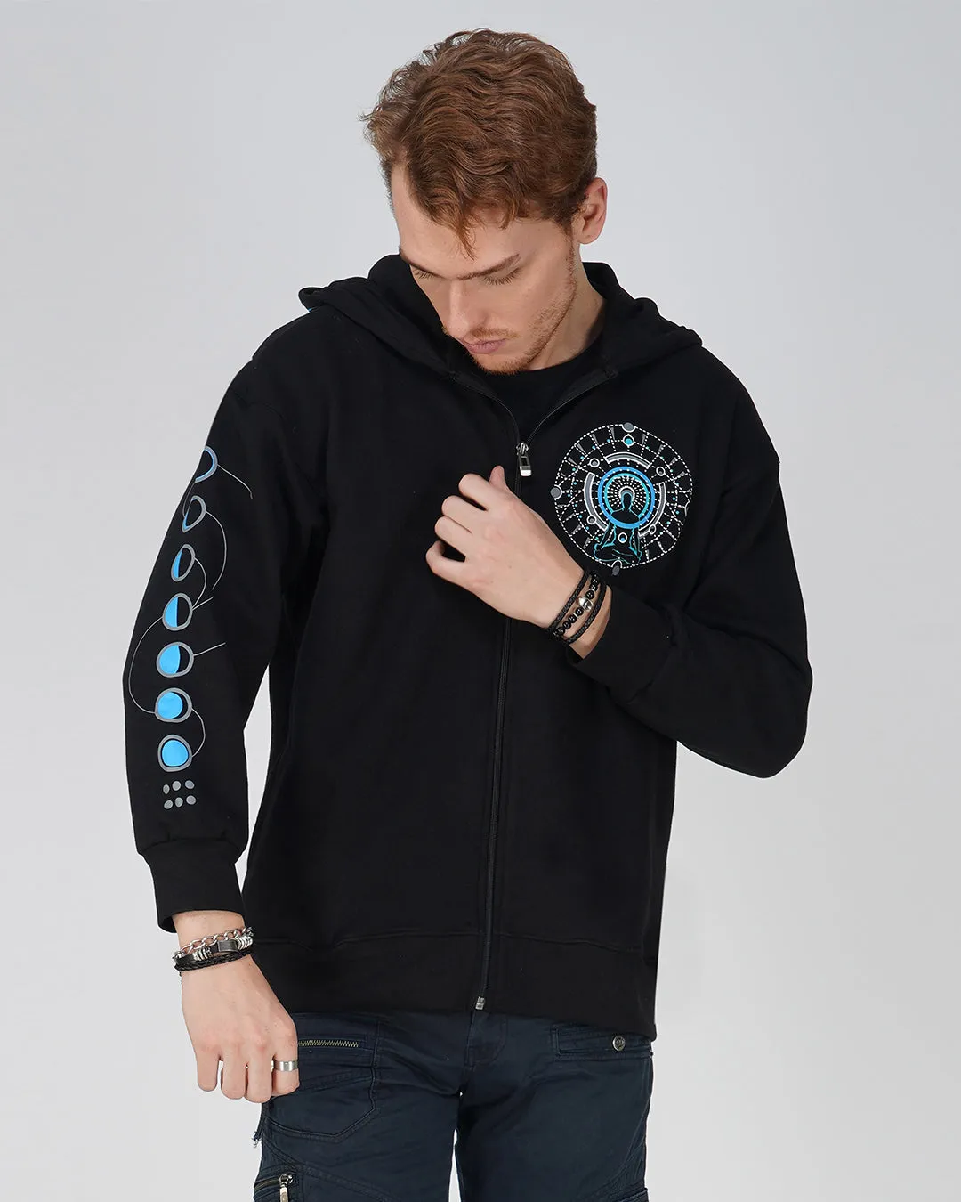 Lunar Meditation | Oversized Zip-Up Hoodie | UV Light Reactive & Glow In Dark