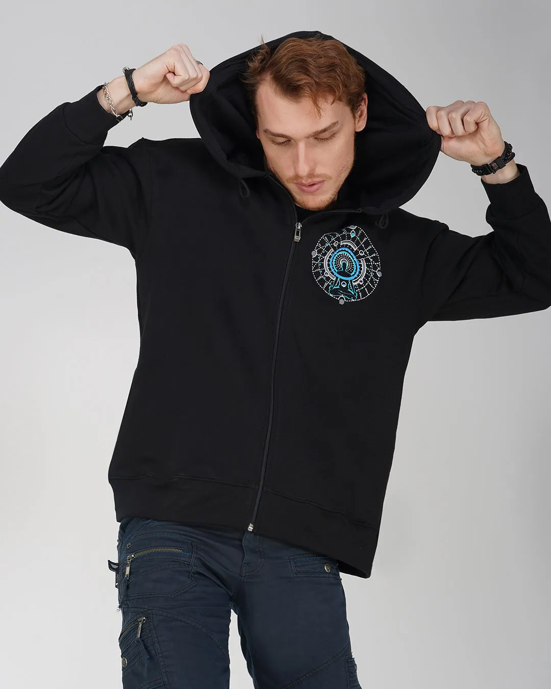 Lunar Meditation | Oversized Zip-Up Hoodie | UV Light Reactive & Glow In Dark
