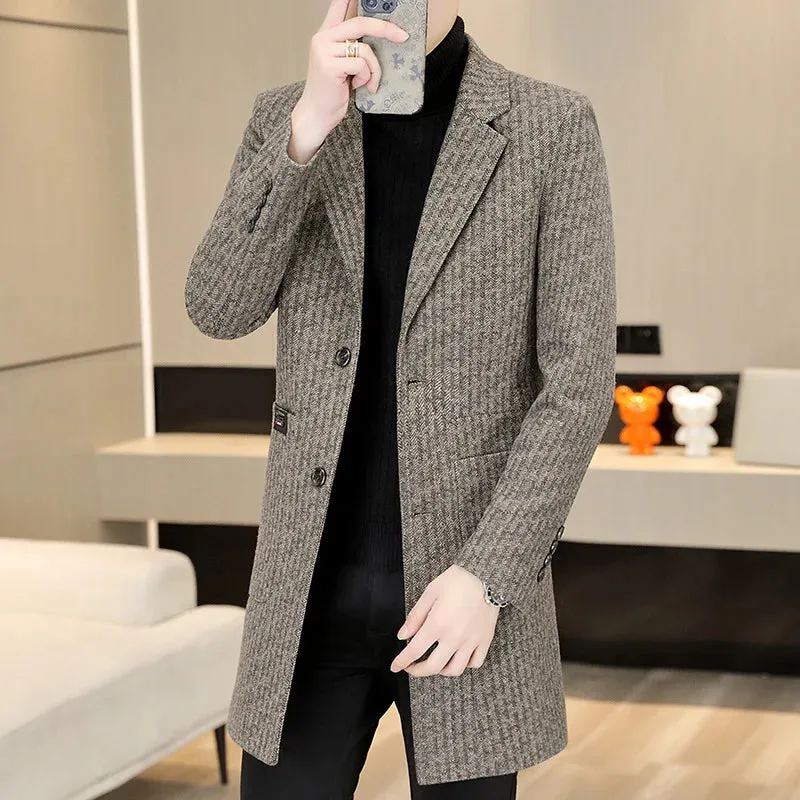 Men's High Quality Woolen Long Trench Coat