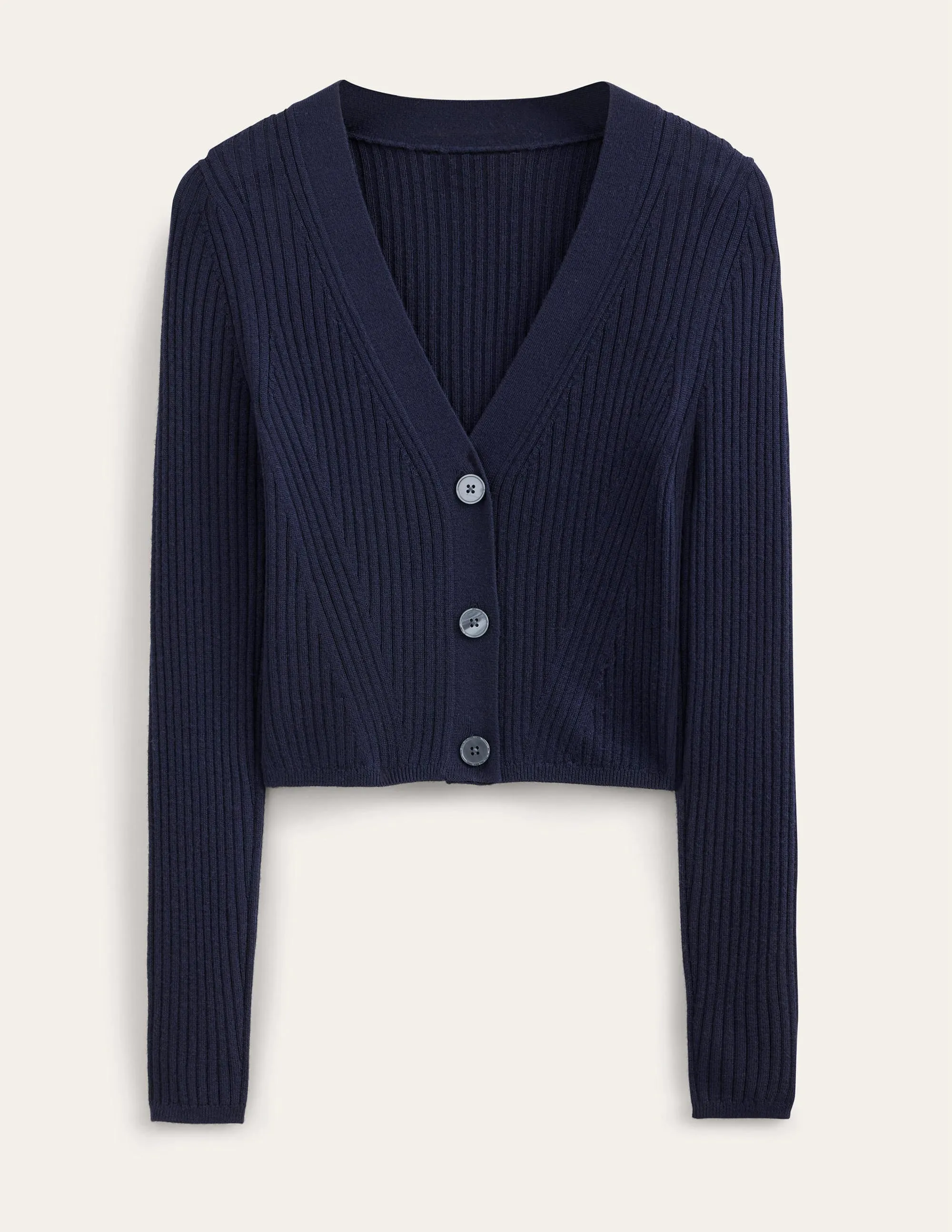 Merino Cropped RIb Cardigan-Navy