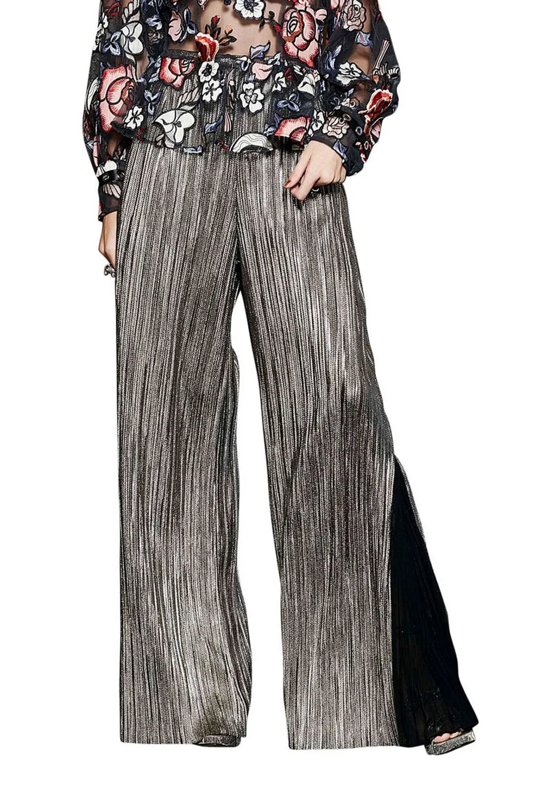 Metallic Wide Leg Secret Pleats Pant