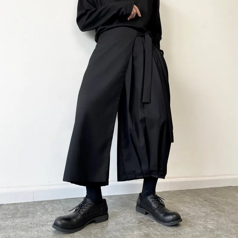 Pleated Wide-leg Straight Cropped Trousers