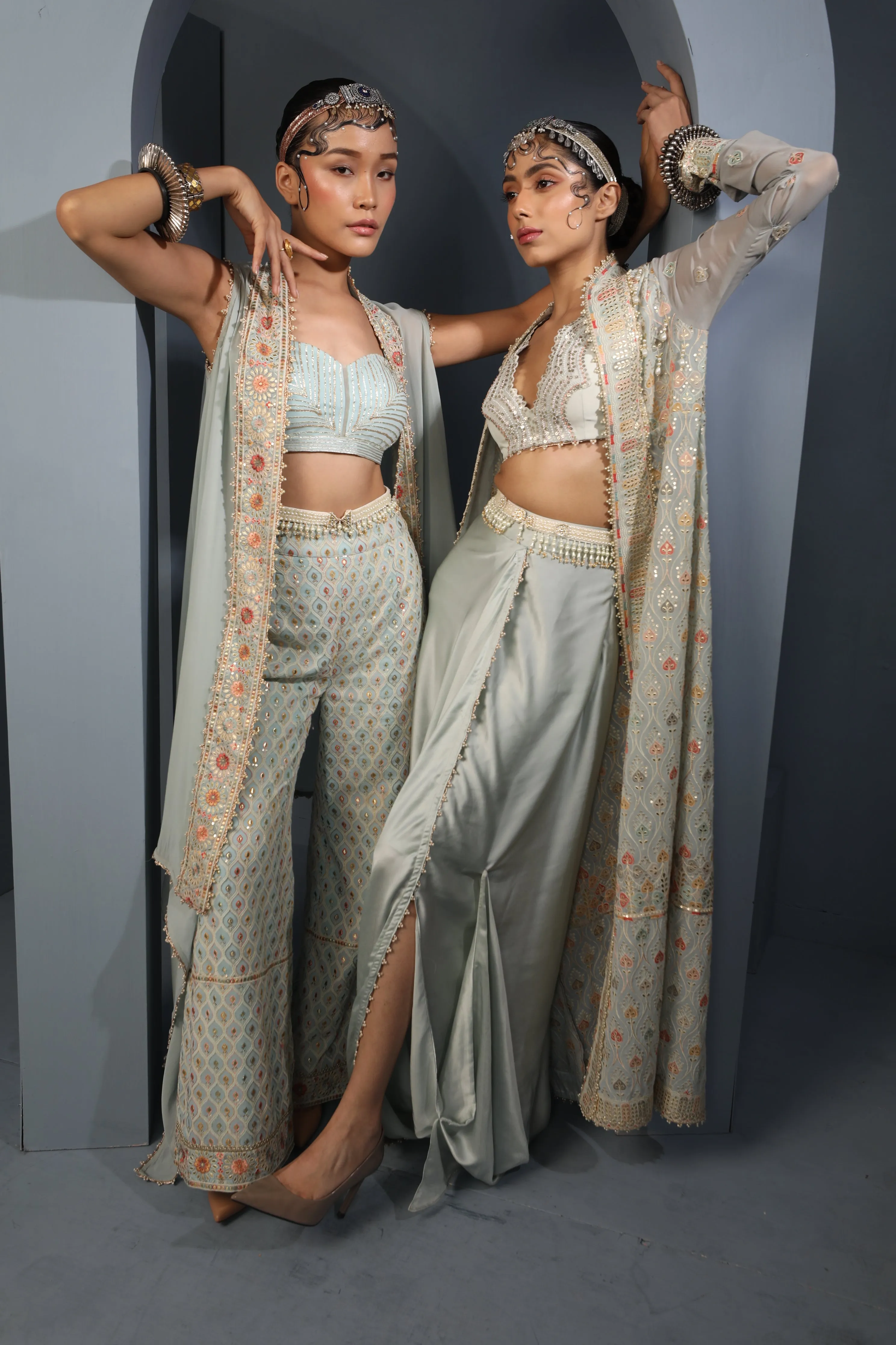 Powder Blue Georgette Cape-Palazzo