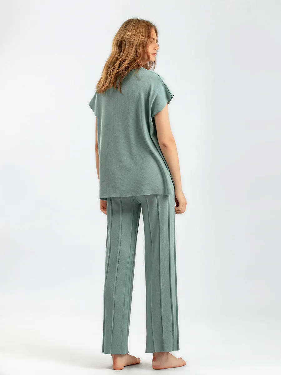 Sleeveless Wide Leg Pants Pajama Set