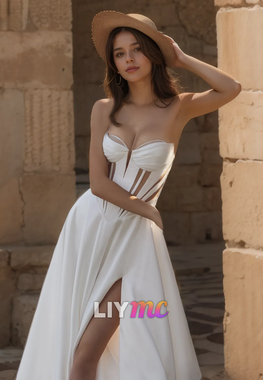 Sweetheart Sleeveless Illusion Pleated A-Line Wedding Dress
