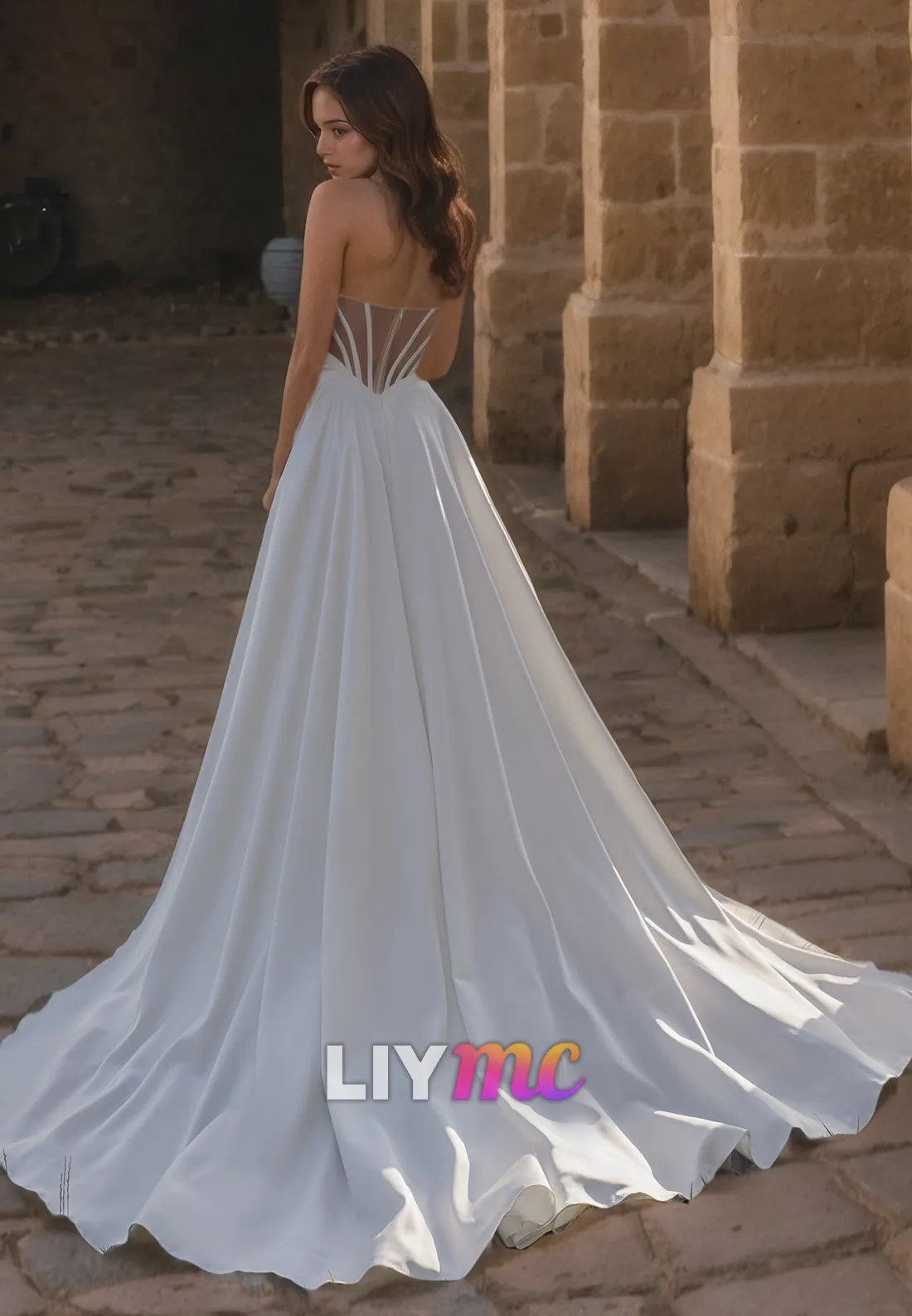 Sweetheart Sleeveless Illusion Pleated A-Line Wedding Dress