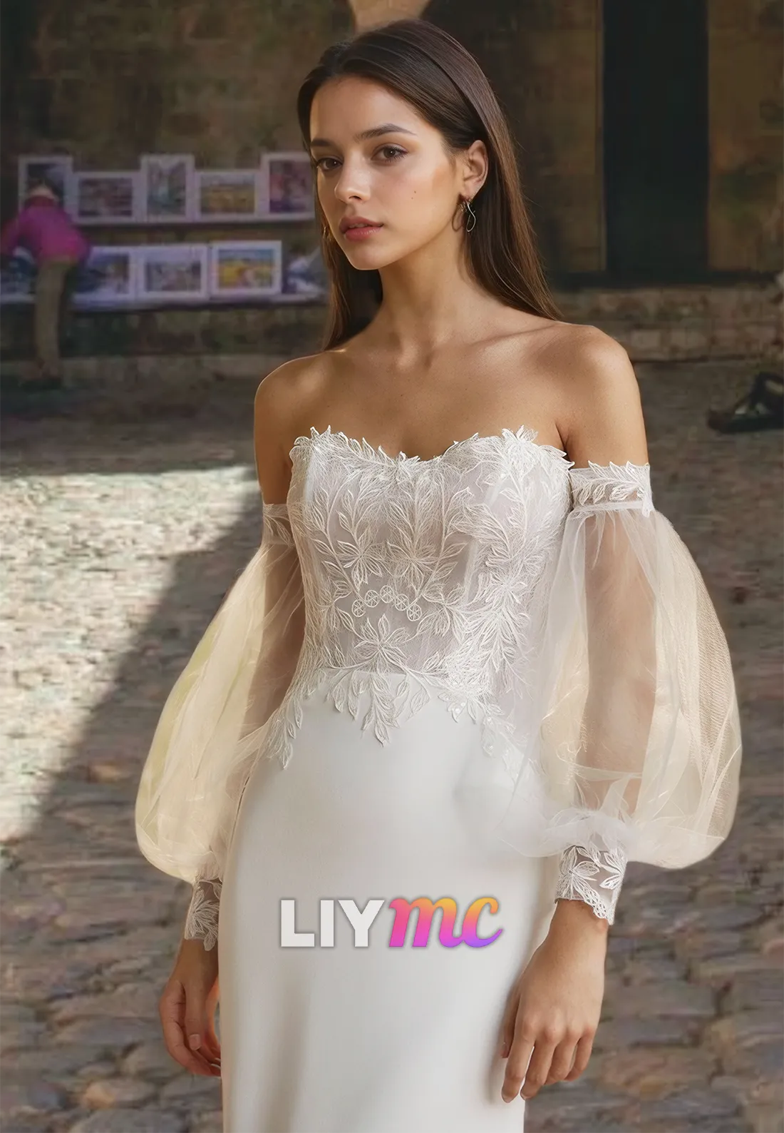 Sweetheart Sleeves Appliques Sleek Mermaid Wedding Dress
