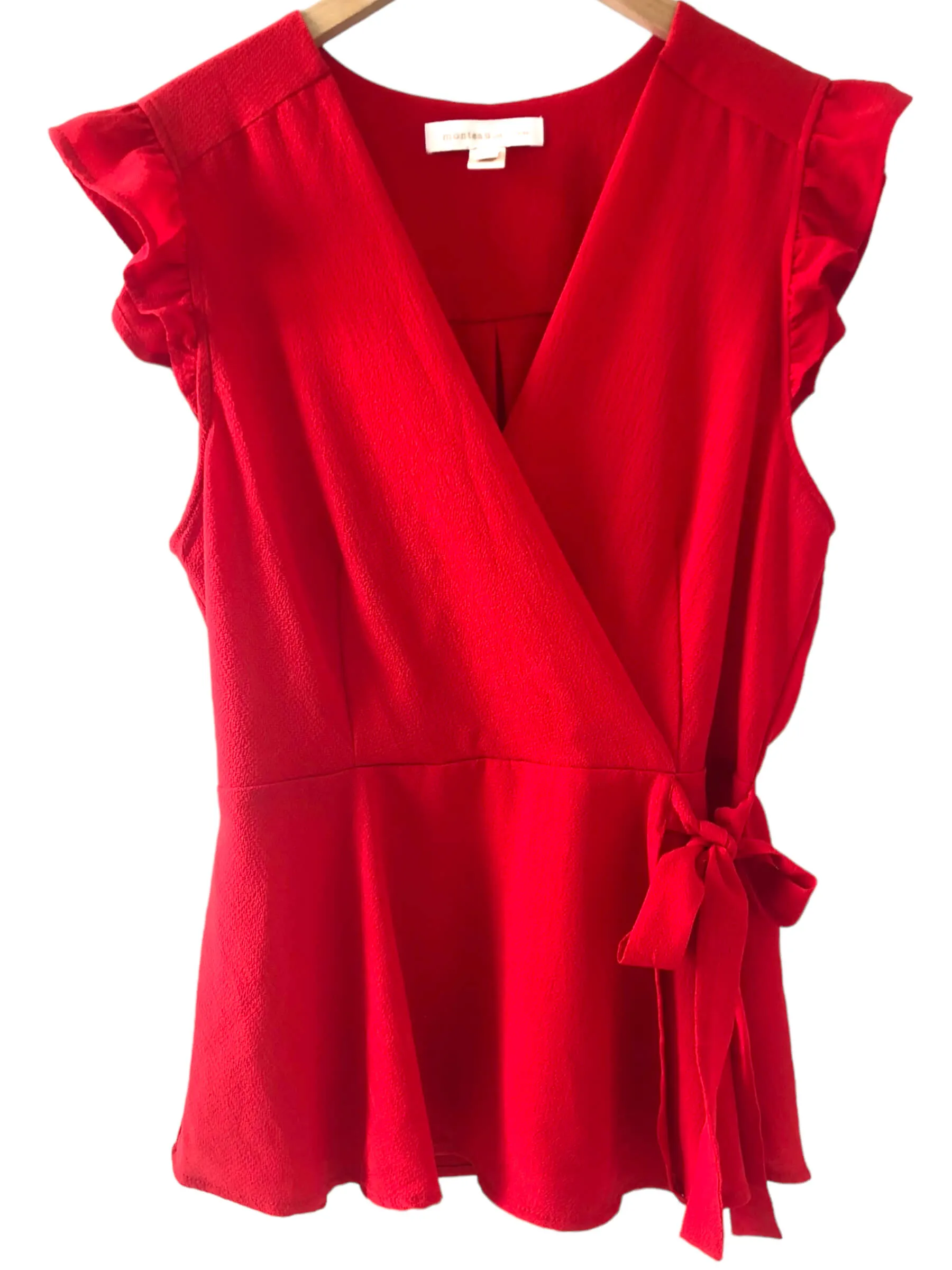 Warm Spring Cherry Flutter Sleeve Wrap Top